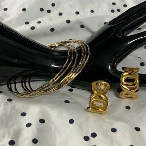 Vintage gold metal thin bracelets (6) & earrings set